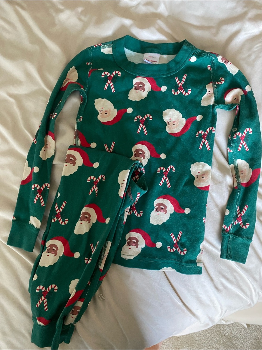 Hanna Andersson Green Santa & Candy Cane Holiday Pajama Set